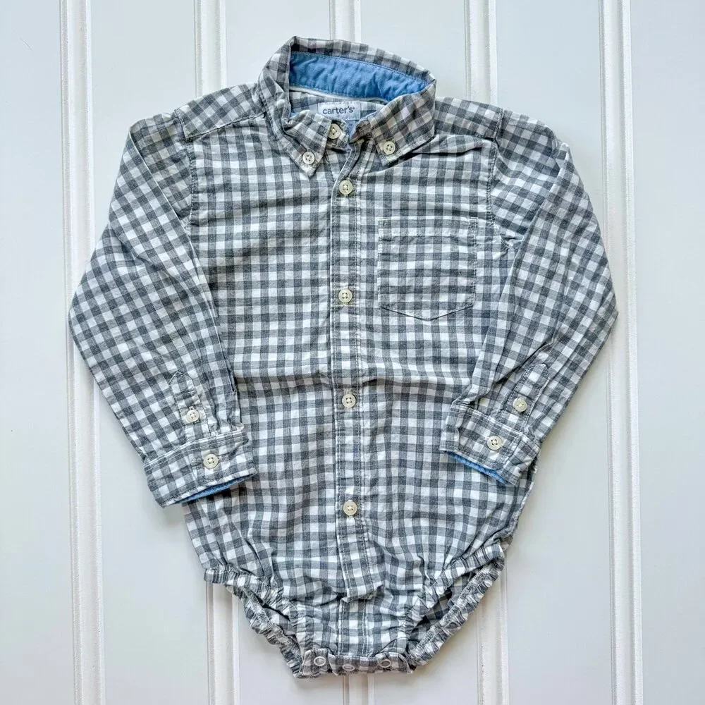 Carter’s Toddler Boys Button Down Plaid Cotton Onesie Bodysuit